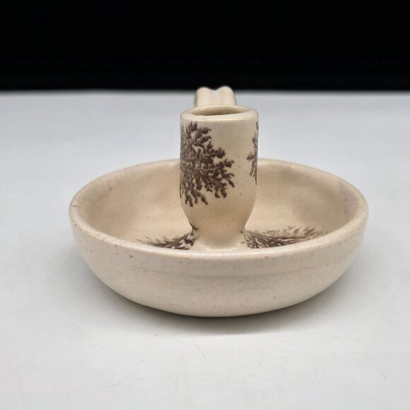 Vintage Ceramic Chamberstick Candle Holder Handle & Rustic Brown Pinecone Design - Picture 4 of 7